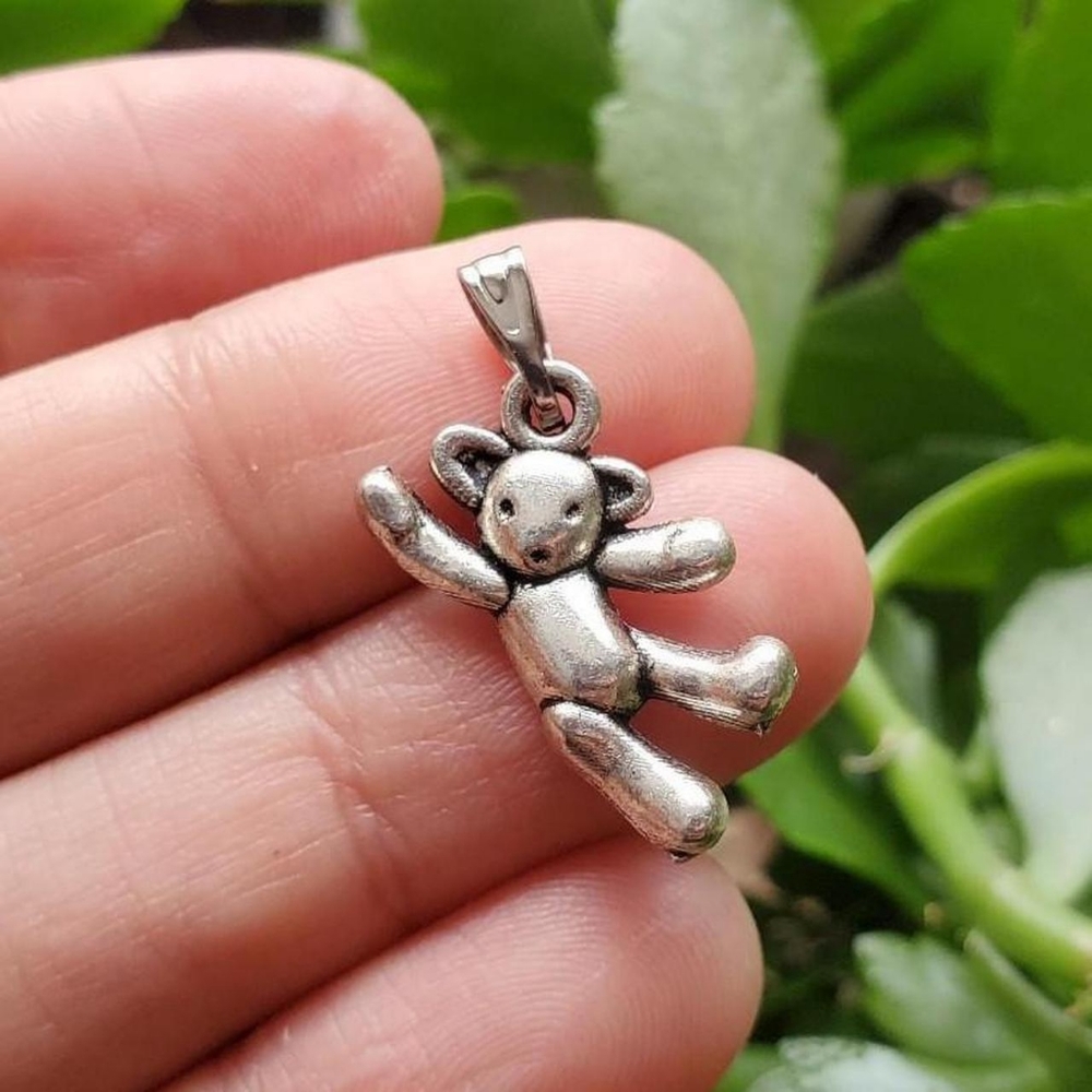 New Tiny Silver Teddy Bear Charm - image 1